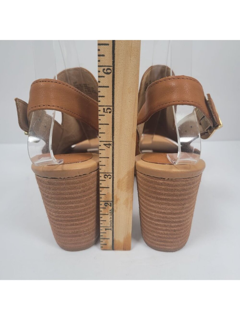 Born Sutra Perf Women's Brown Leather Peep Toe Slingback Block Heels US Size 9M - Picture 8 of 9